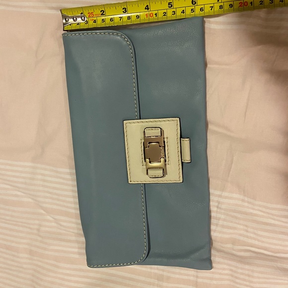 Genuine leather baby blue and cream clutch - Picture 6 of 8